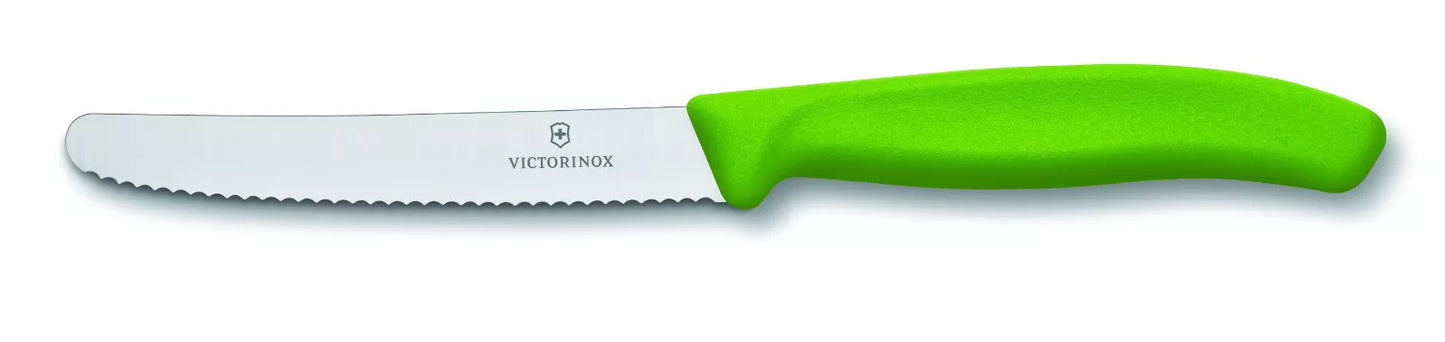 6 x VICTORINOX SERRATED PISTOL GRIP STEAK TOMATO SAUSAGE KNIFE COLOURFUL 11CM