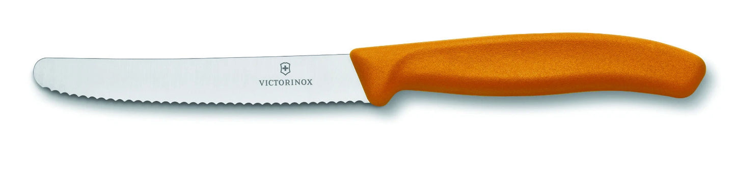 6 x VICTORINOX SERRATED PISTOL GRIP STEAK TOMATO SAUSAGE KNIFE COLOURFUL 11CM